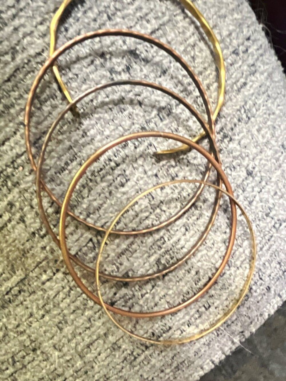 Set of 5 Thin Hoop Earrings Mixed Gold/Silver Tone Metal Round Continuous Hoop